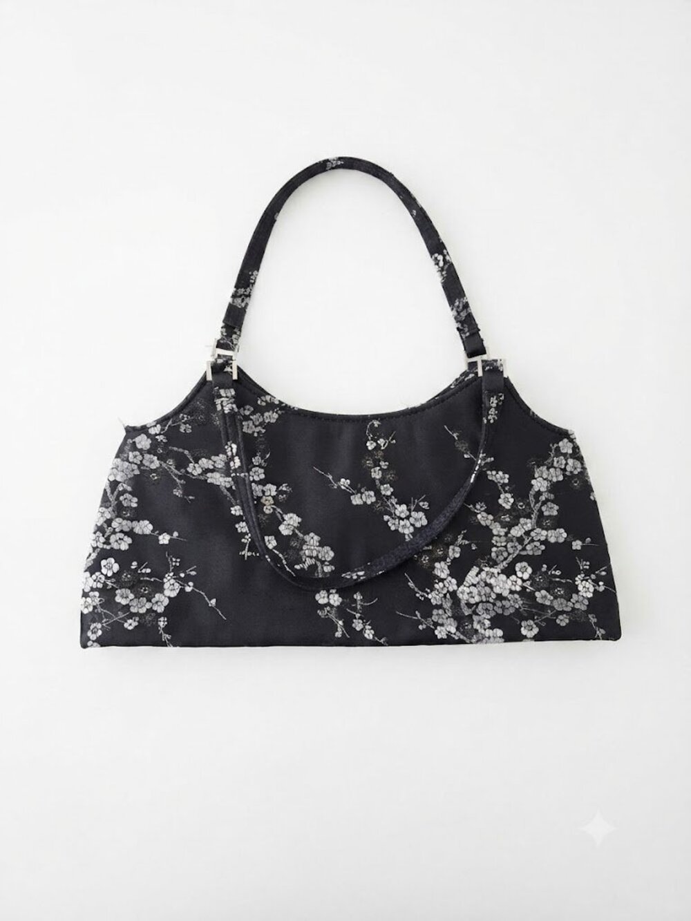 Black Floral Satin Evening Mini Bag